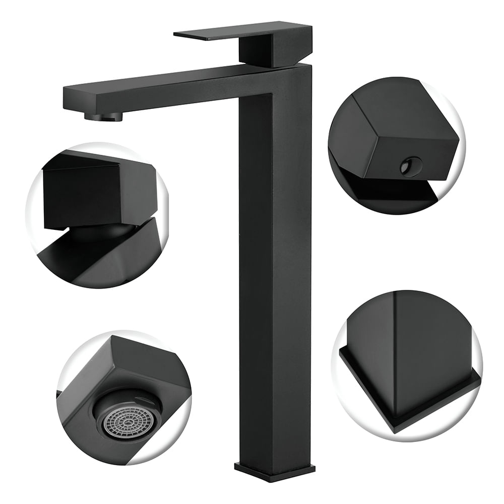 Torneira para Lavatório de Mesa Quadrado Bica Alta Definite Preto Fosco - 774357 - STOC - Imagem 3